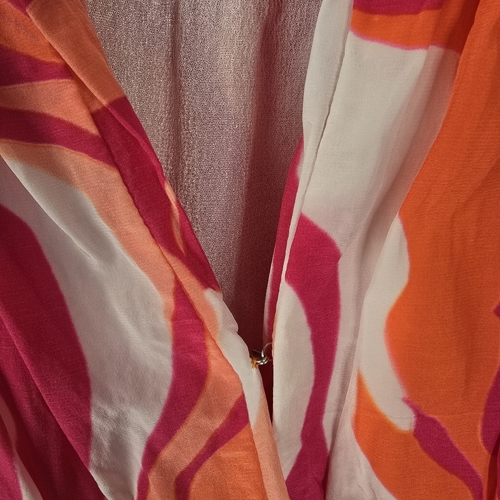 Rococo Sand Emily Mini Wrap Dress XS Tassels Ruffles Pink/Orange Swirl Print - Picture 6 of 16